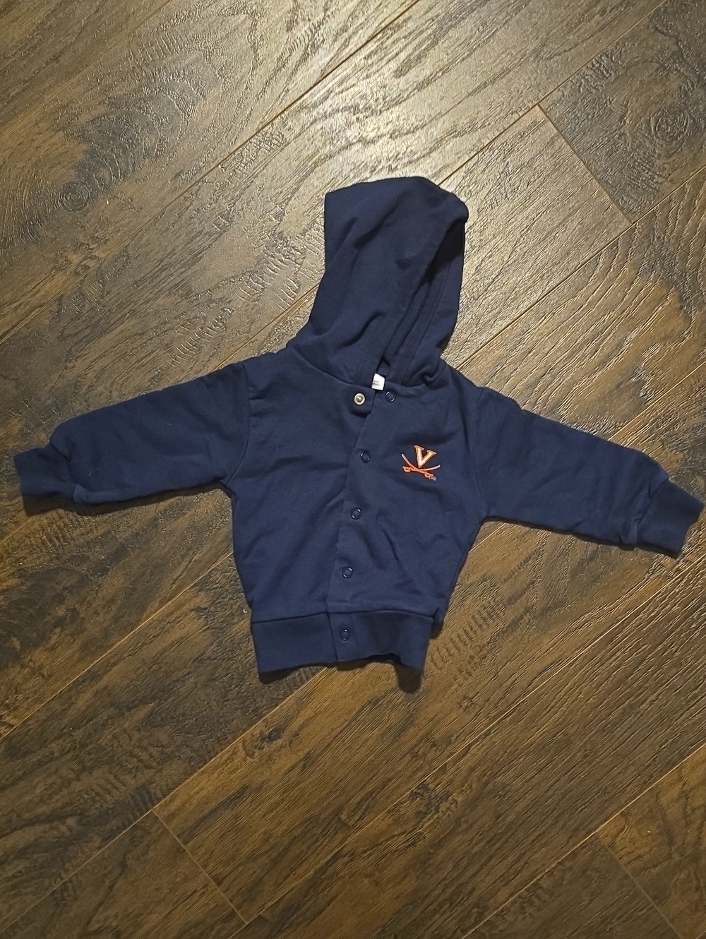Virginia Navy Hooded Snap-Front Sweatshirt with Orange Chest Accent